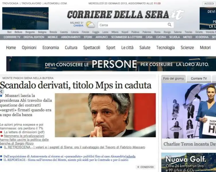 L'APERTURA DEL CORRIERE SPARISCE IL RIFERIMENTO AL PD E NON VA NEANCHE NEI TITOLETTI