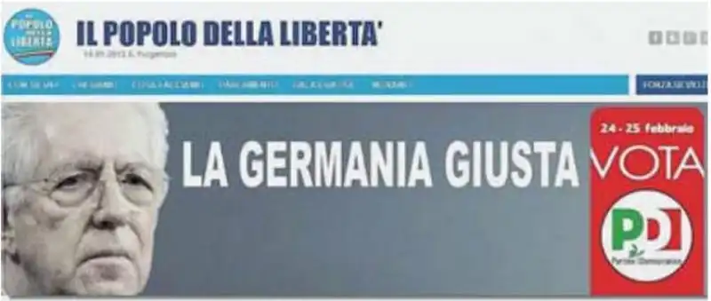 SITO PDL - PARODIA DEL MANIFESTO PD CON MONTI E LA SCRITTA _LA GERMANIA GIUSTA