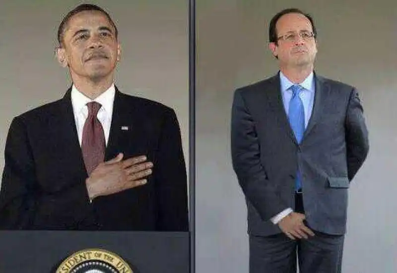 OBAMA MANO SUL CUORE - HOLLANDE MANO SUL PACCO