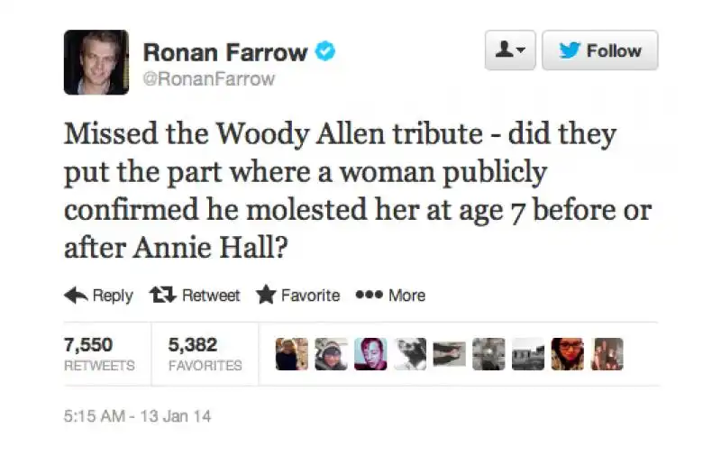 RONAN FARROW IL FIGLIO DI MIA E WOODY O SINATRA SUL PADRE MOLESTATORE 