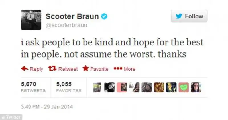 Il tweet del manager Scooter Braun 