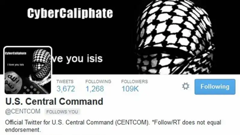 centcom la pagina  twitter dell esercito in mano ai jihadisti