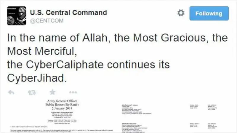 centcom la pagina twitter dell esercito in mano ai jihadisti