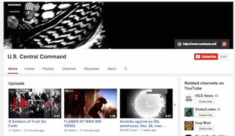 centcom la pagina youtube dell esercito in mano ai jihadisti