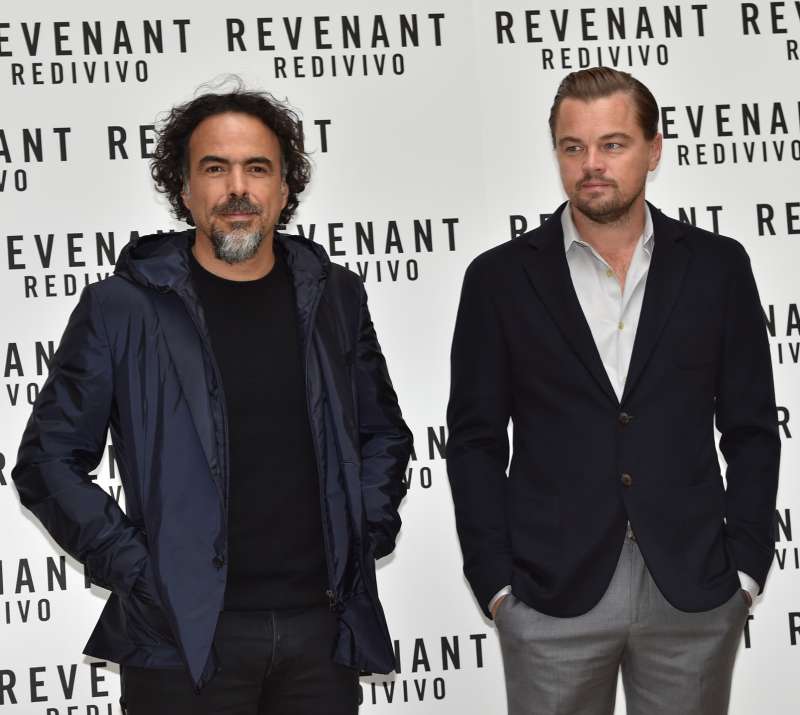 alejandro g. inarritu e leonardo di caprio al photo call