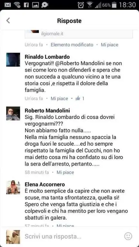 commenti del carabiniere roberto mandolini a chi lo accusa su facebook