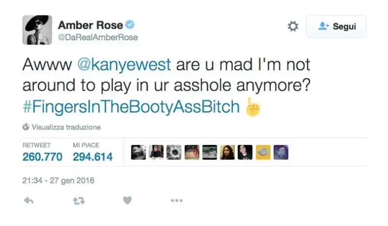 il tweet di amber rose sui gusti sessuali di kanye west