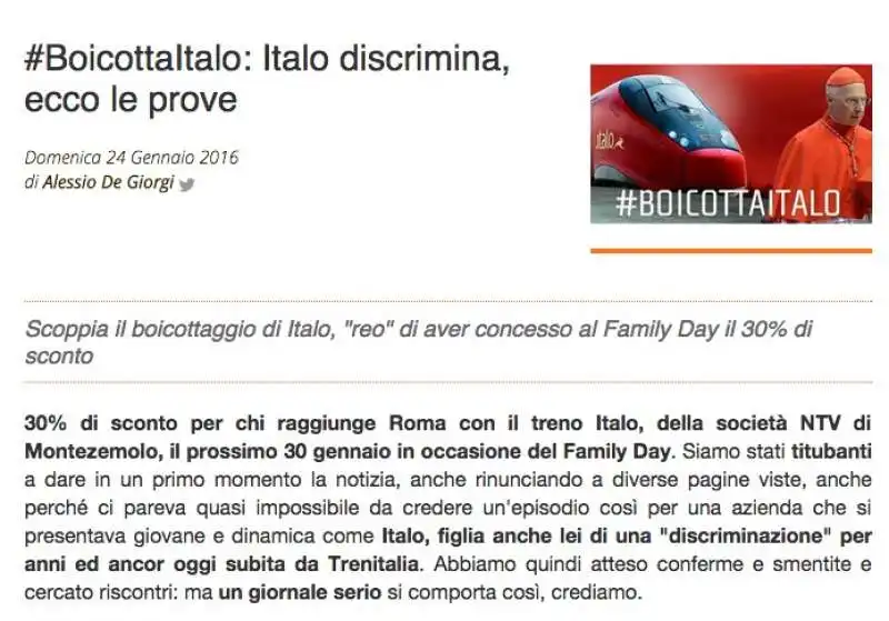 LA CAMPAGNA GAY PER BOICOTTARE ITALO 