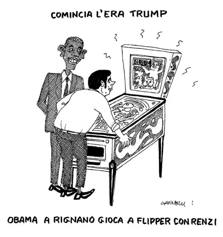 LA VIGNETTA DI GIANNELLI CHE CITA DAGOSPIA: RENZI GIOCA A FLIPPER A RIGNANO CON OBAMA