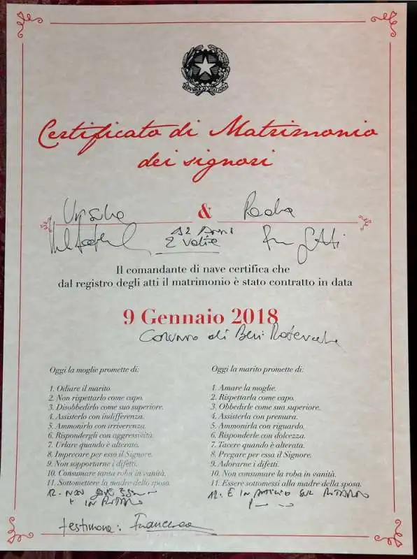 certificato di matrimonio