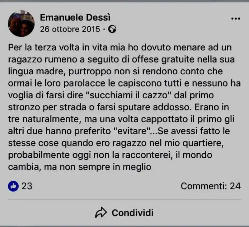 emanuele dessi picchiare un rumeno