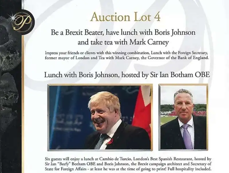 un pranzo con boris johnson all asta per il presidents club