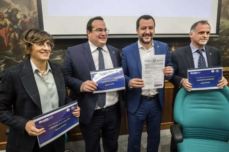 giulia bongiorno claudio durigon matteo salvini massimo caravaglia conferenza stampa quota 100