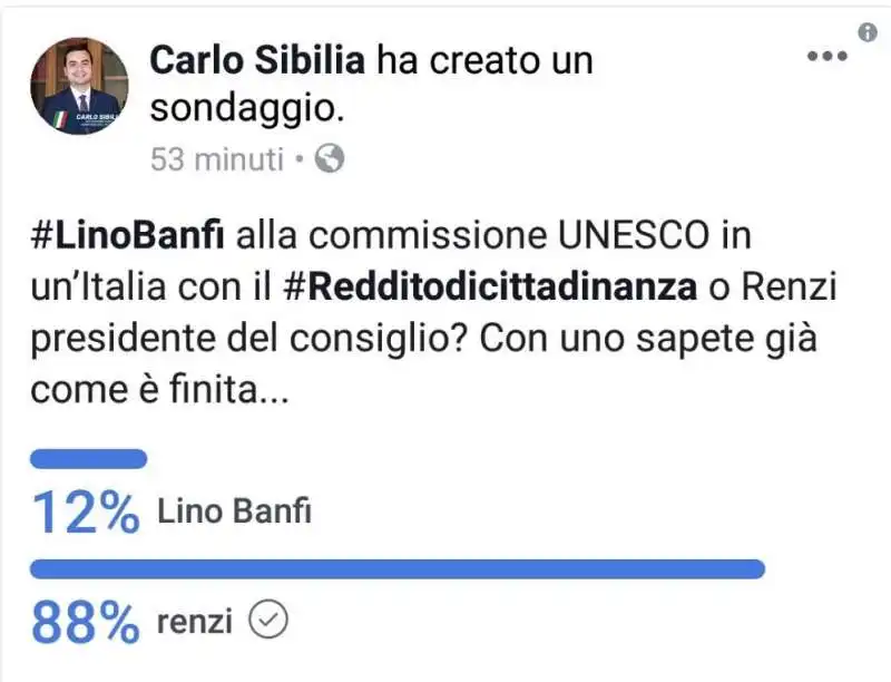 IL SONDAGGIO BANFI-RENZI PUBBLICATO DA CARLO SIBILIA SU FACEBOOK