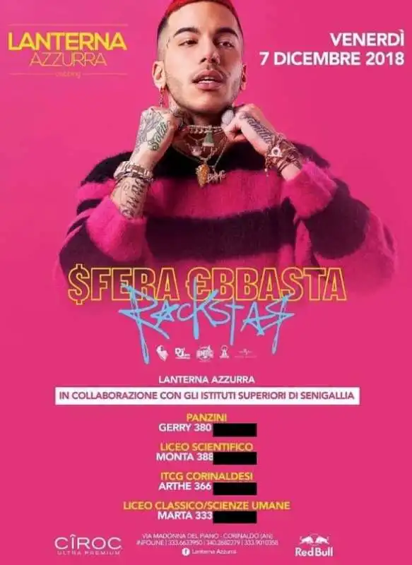 LA LOCANDINA DEL CONCERTO DI SFERA EBBASTA A CORINALDO