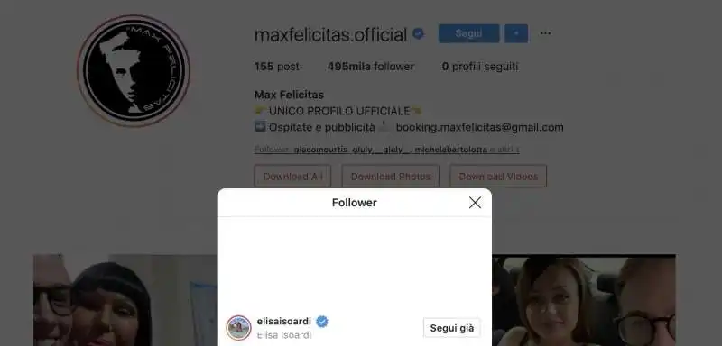 ELISA ISOARDI SEGUE MAX FELICITAS SU INSTAGRAM