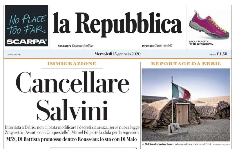 IL TITOLO DI REPUBBLICA CANCELLARE SALVINI