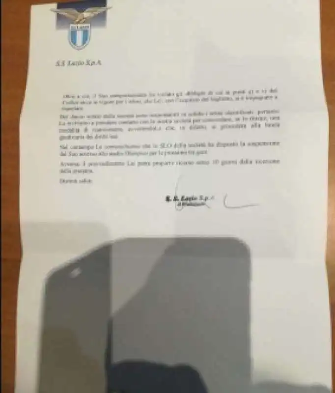 la lettera della lazio 1