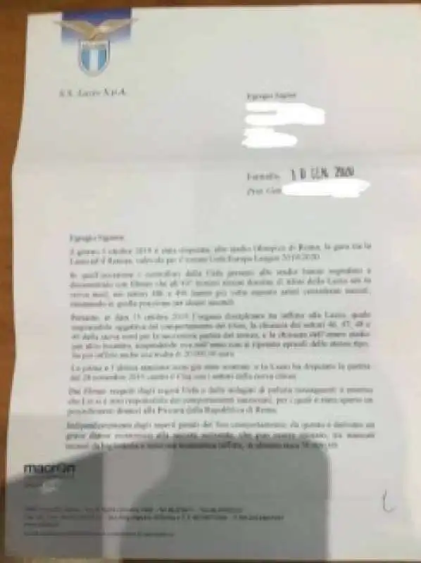 la lettera della lazio 2