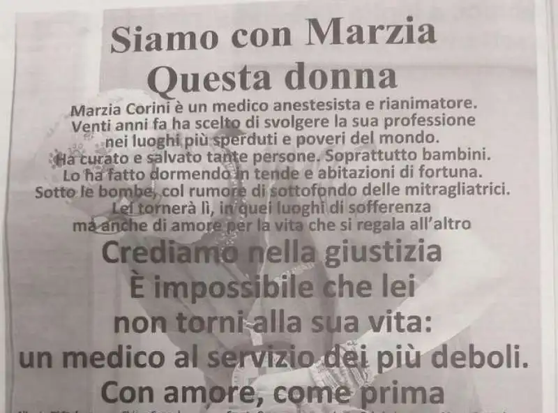 pagina giornale acquistata per sostenere l'innocenza di Marzia Corini