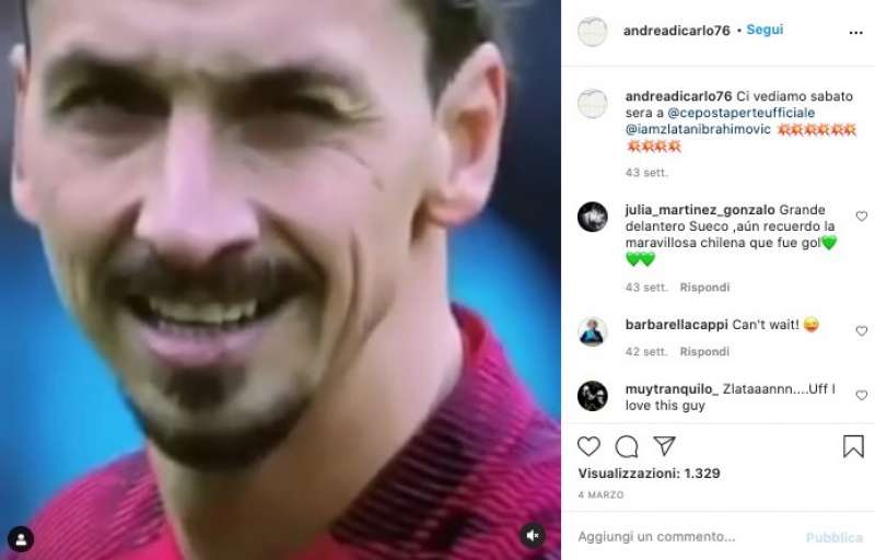 andrea di carlo posta su instagram le ospitate tv di zlatan ibrahimovic