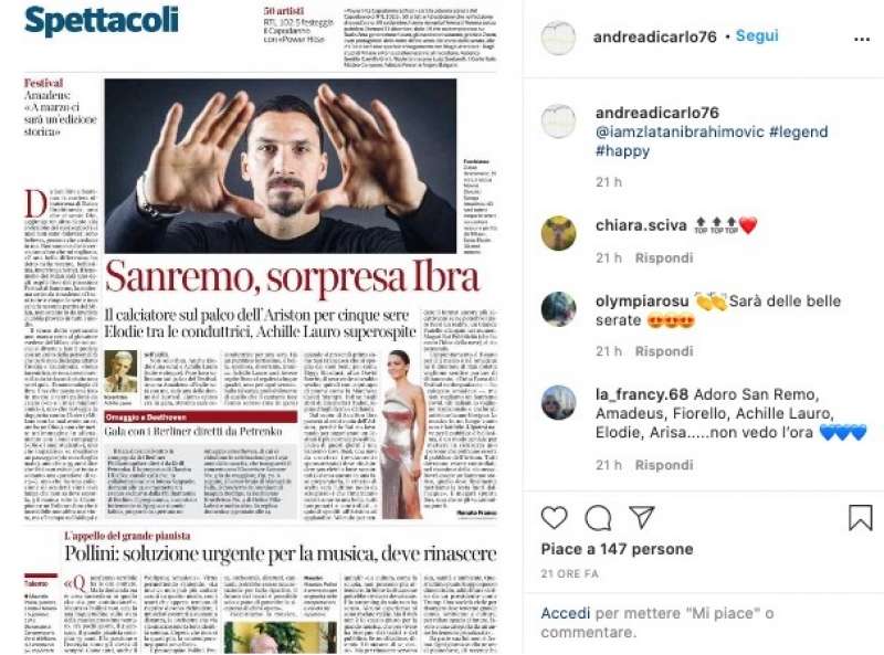 andrea di carlo posta su instagram le ospitate tv di zlatan ibrahimovic 3