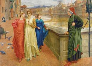 dante incontra beatrice in un dipinto dell inglese henry holiday