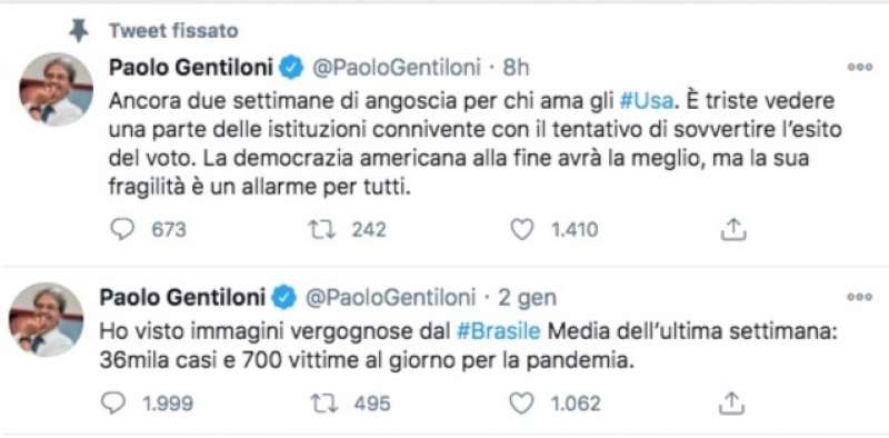 I TWEET DI PAOLO GENTILONI CONTRO USA E BRASILE