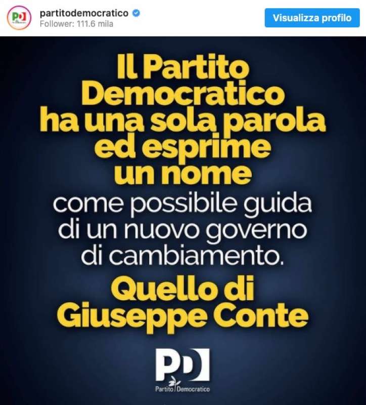 IL PD SU INSTAGRAM INVOCA IL GOVERNO DEL CAMBIAMENTO