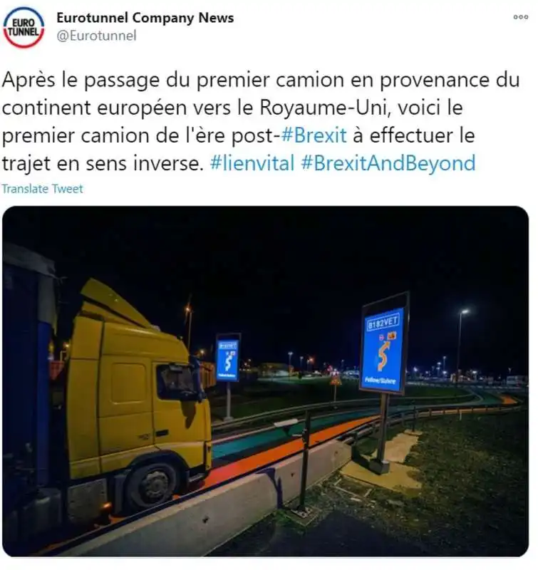 il primo camion ad attraversa la manica dopo la brexit  