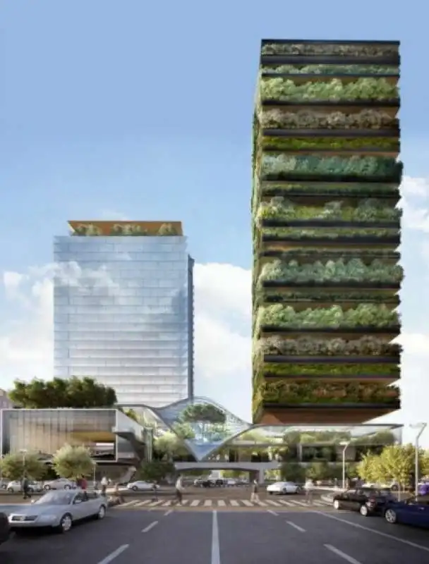 il rendering della torre botanica a milano