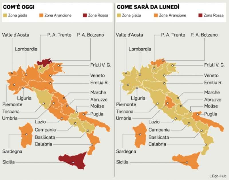 ITALIA (QUASI) TUTTA GIALLA DAL 1 FEBBRAIO