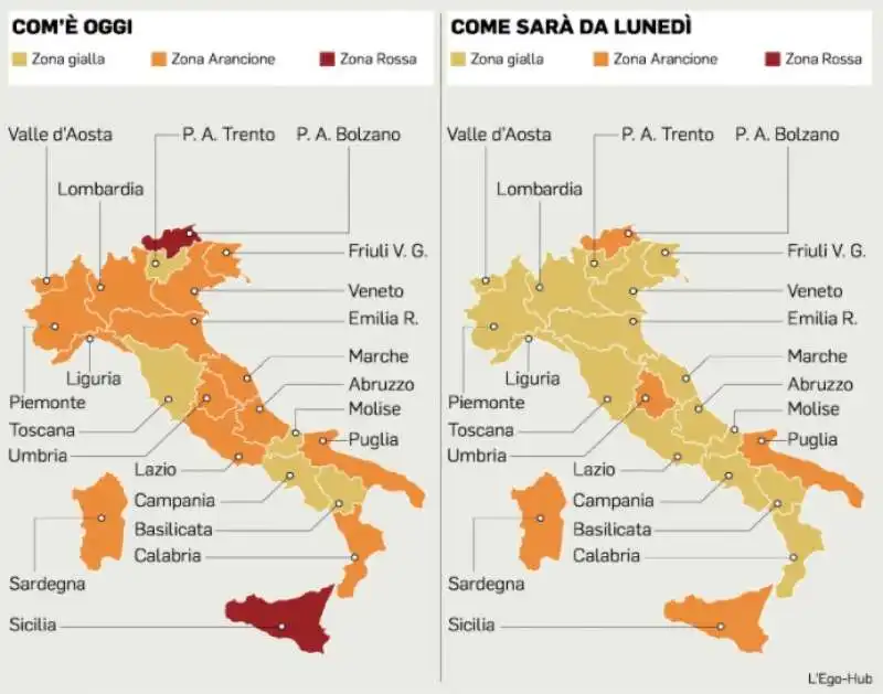 ITALIA (QUASI) TUTTA GIALLA DAL 1 FEBBRAIO 