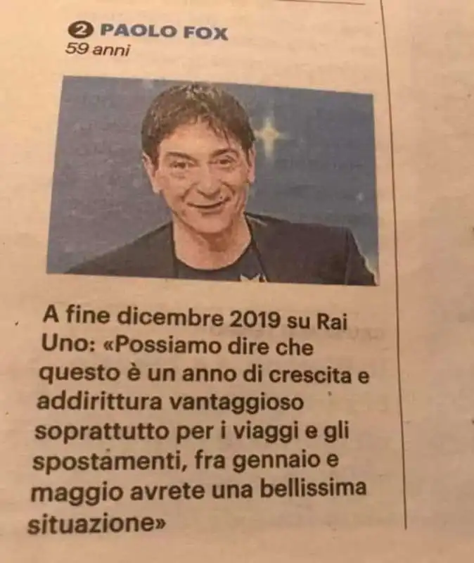 LA PREVISIONE DI PAOLO FOX PER IL 2020