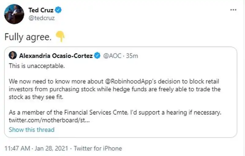 ted cruz d'accordo con aoc