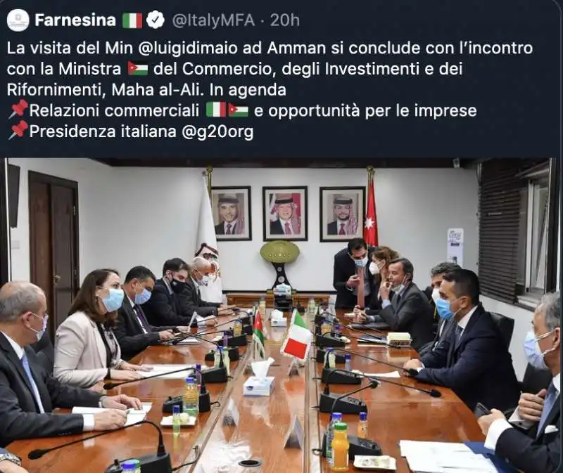 TWEET DELLA FARNESINA - DI MAIO IN GIORDANIA