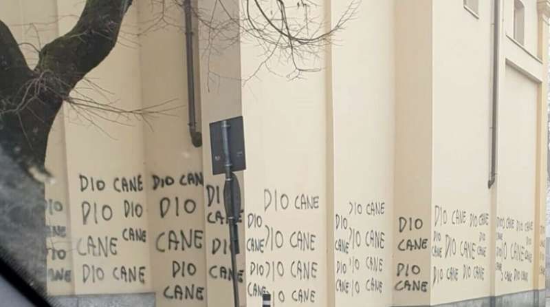 bestemmie scritte sul muro della chiesa 1