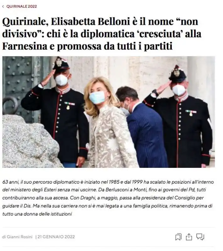 IL FATTO QUOTIDIANO SOSTIENE L ELEZIONE AL QUIRINALE DI ELISABETTA BELLONI