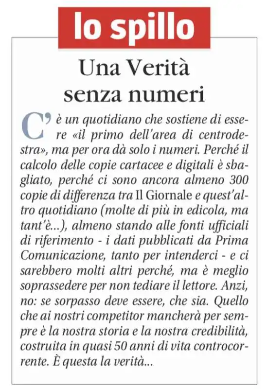 il giornale e il presunto sorpasso de la verita'