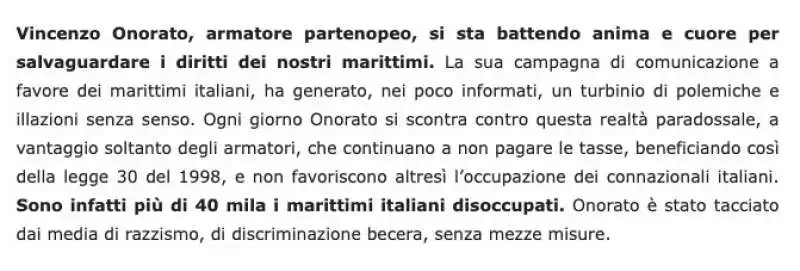 IL POST DEL BLOG DI BEPPE GRILLO SU VINCENZO ONORATO  