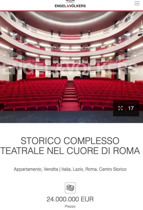 IL TEATRO ELISEO IN VENDITA - ANNUNCIO SUL SITO DI ENGEL&VOLKERS