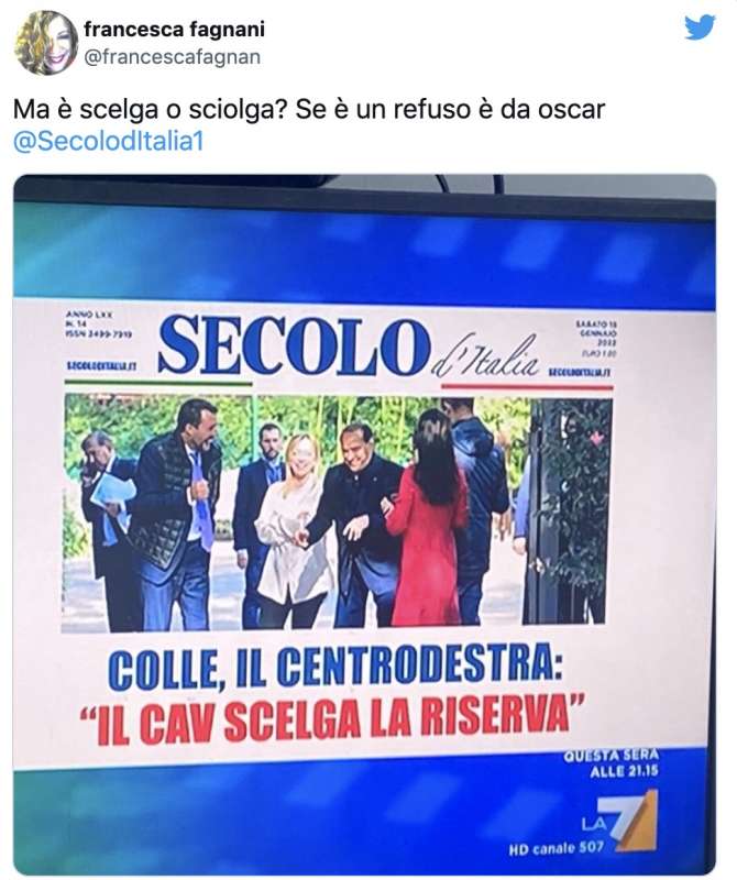 IL TWEET DI FRANCESCA FAGNANI SUL REFUSO DEL SECOLO DITALIA