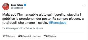 il tweet sfortunato di luca telese su roma juve