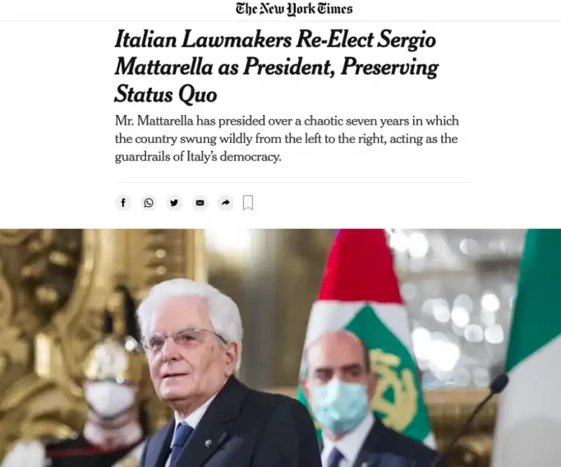 la rielezione di mattarella sul new york times 