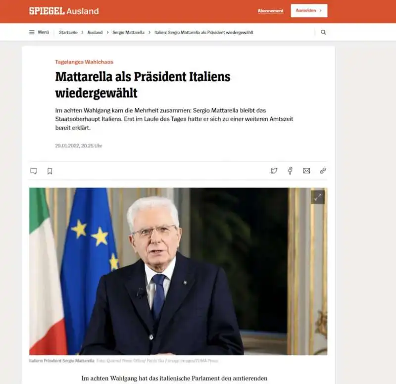 la rielezione di mattarella sullo spiegel 