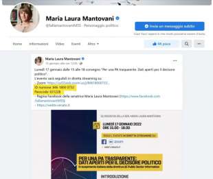 maria laura mantovani pubblica la password per accedere alla riunione zoom