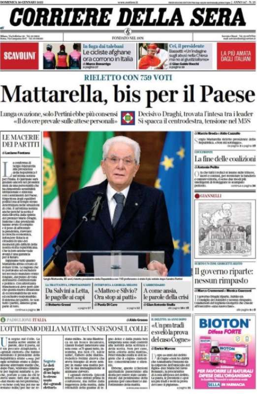 mattarella bis prima pagina corriere della sera