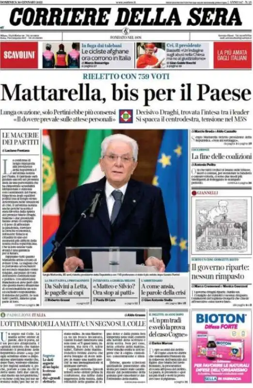 mattarella bis   prima pagina corriere della sera