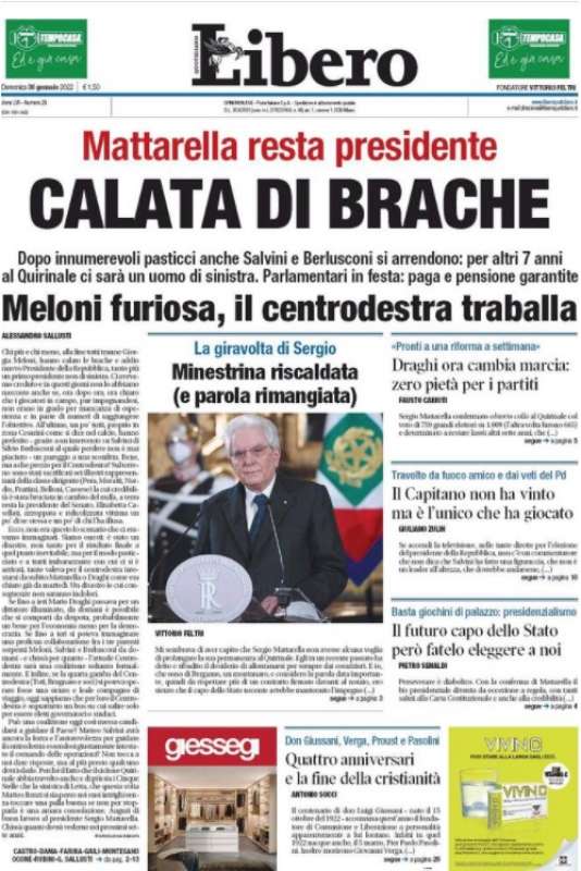 mattarella bis prima pagina libero