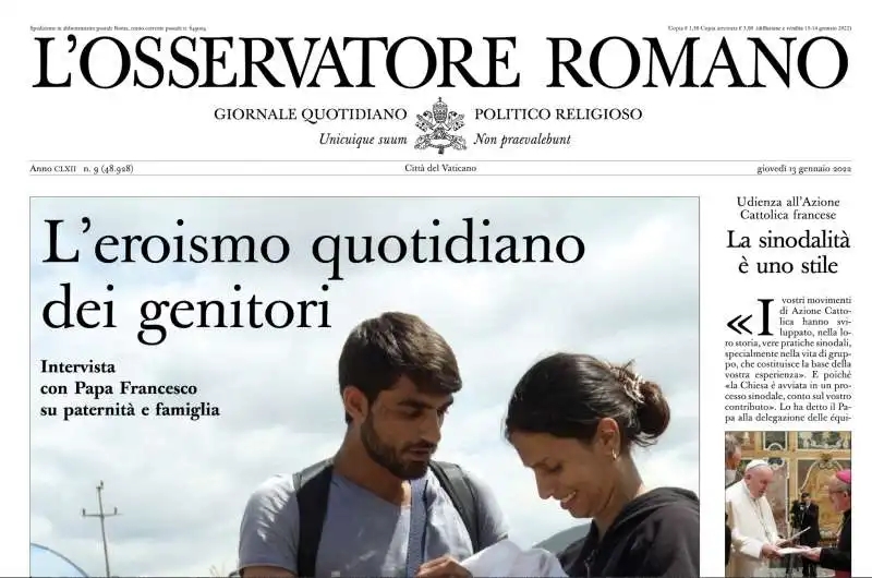 prima pagina osservatore romano 13 gennaio 2022   intervista a bergoglio